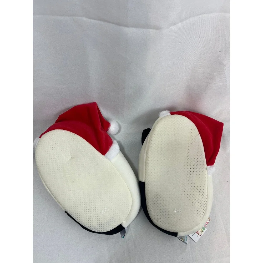Squishmallows Santa Hat Cat Slippers Off-White Black Holiday Kids Size 4/5 NEW